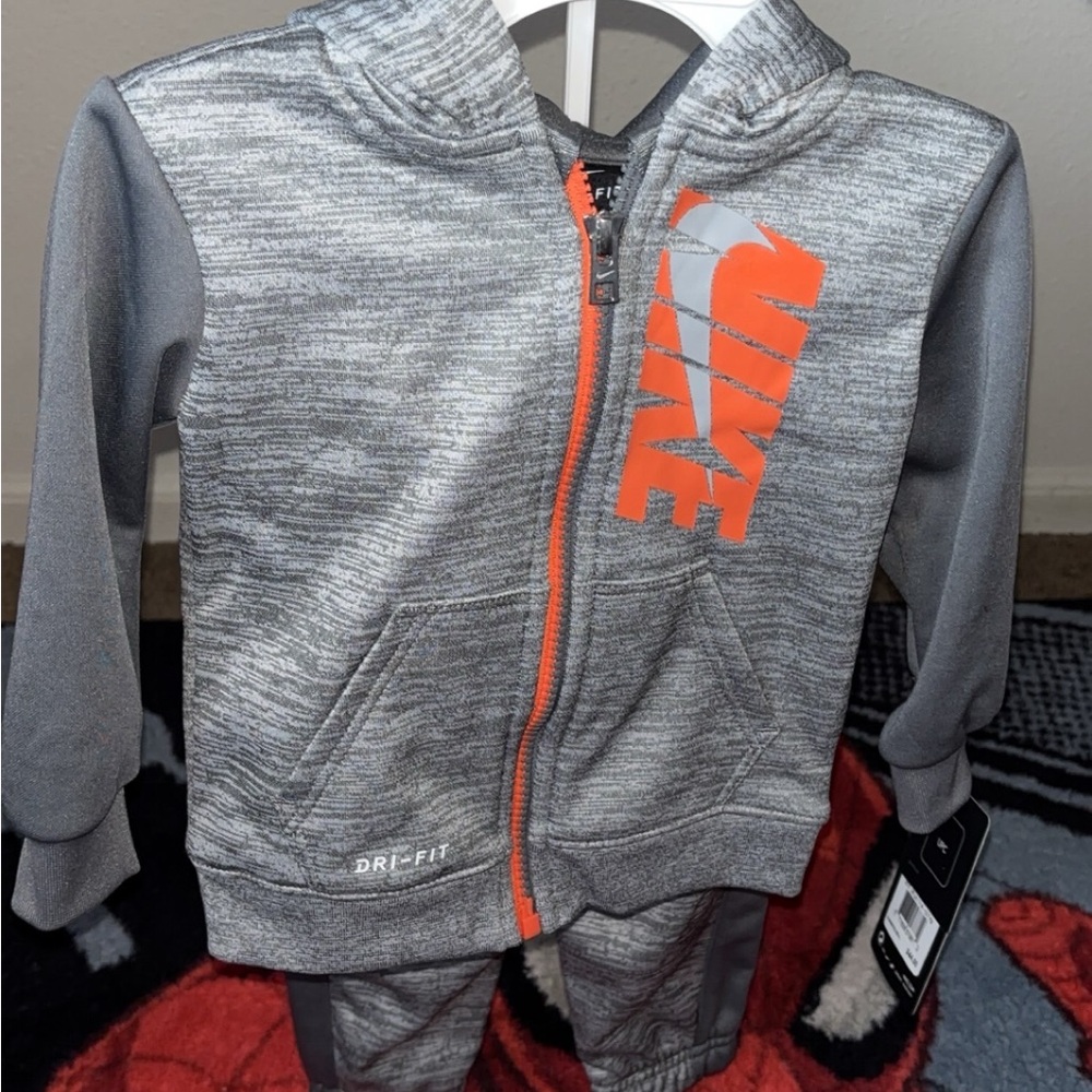 Nike Kids Gray and Orange Dri-FIT Hoodie Set